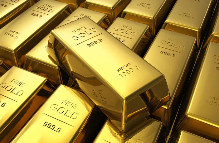 A stack of 1 kg fine gold bars