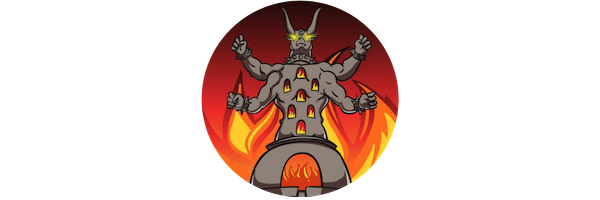Moloch DAO logo: a horned, many-armed demon idol with fire in its belly